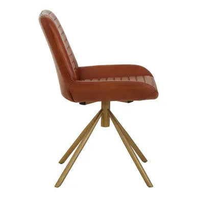 Buffalo Tan Genuine Leather Chair with Gold Finish Legs