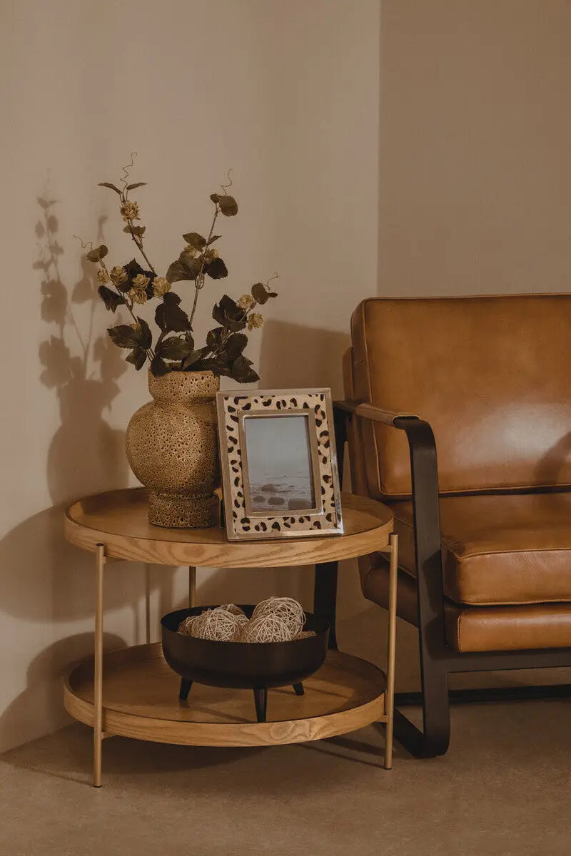 Buffalo Tan Leather Armchair with Curved Black Iron Frame
