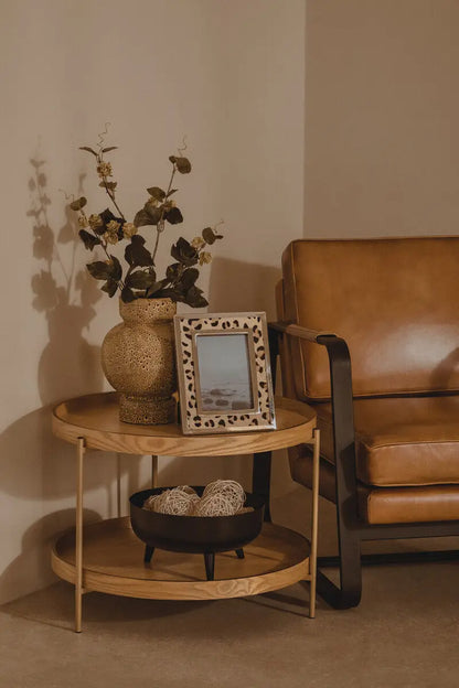 Buffalo Tan Leather Armchair with Curved Black Iron Frame