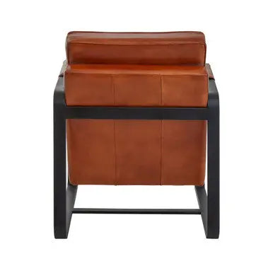 Buffalo Tan Leather Armchair with Curved Black Iron Frame