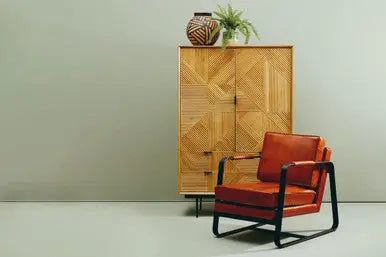 Buffalo Tan Leather Armchair with Curved Black Iron Frame