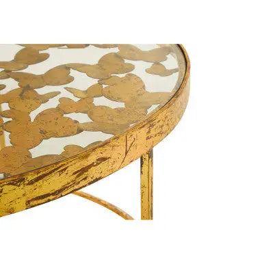 Butterfly Round Coffee Table with Glass Top and Gold Finish, Rabia