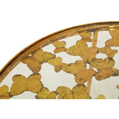 Butterfly Round Coffee Table with Glass Top and Gold Finish, Rabia