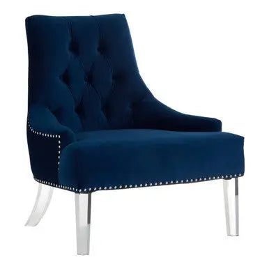 Button Tufted Navy Blue Velvet Chair | Clarence