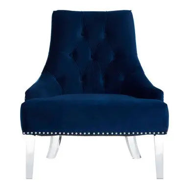 Button Tufted Navy Blue Velvet Chair | Clarence