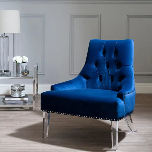 Button Tufted Navy Blue Velvet Chair | Clarence