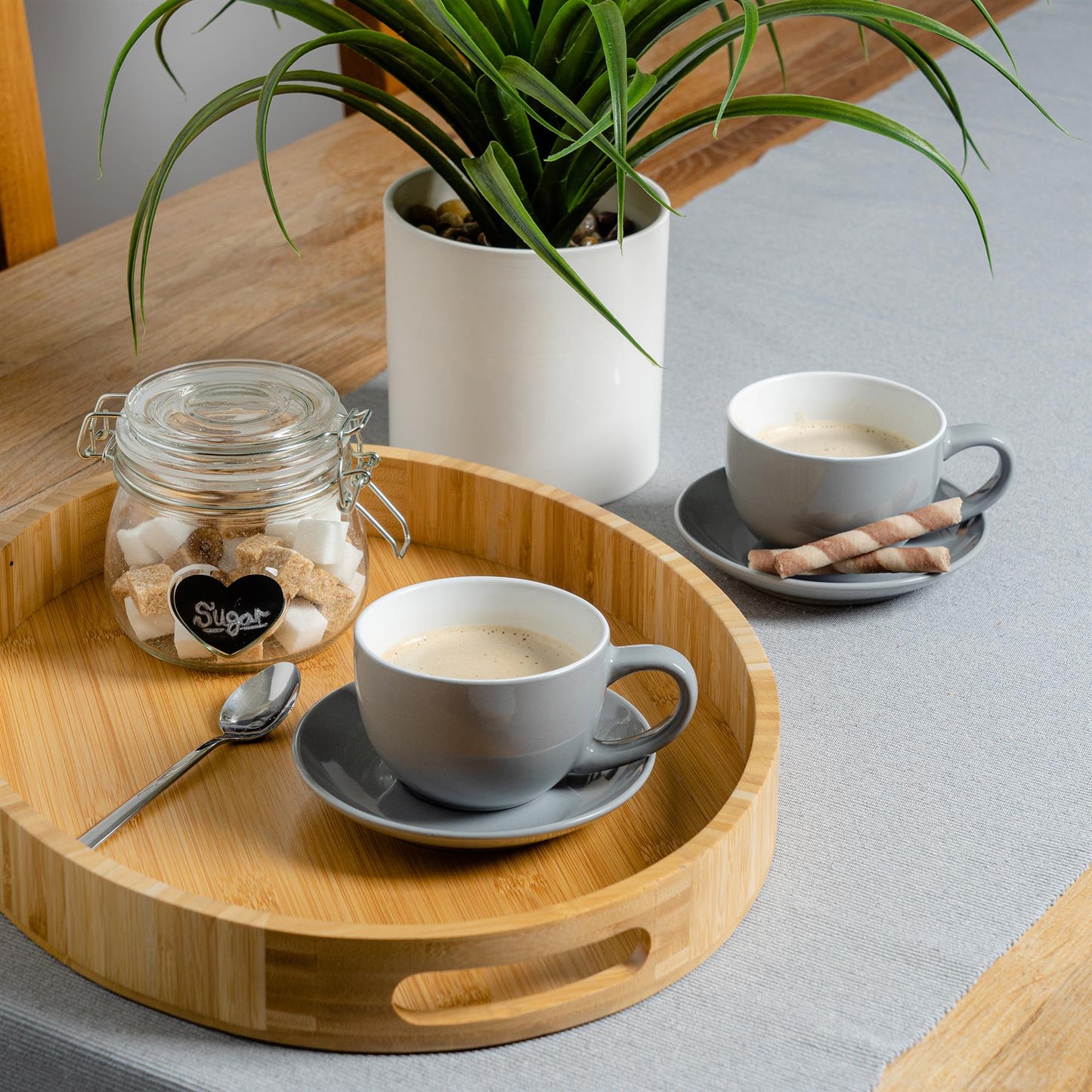 250ml Grey Cappuccino Cups & Saucers - Pack of Six