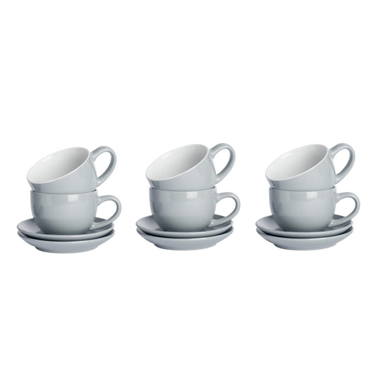 250ml Grey Cappuccino Cups & Saucers - Pack of Six