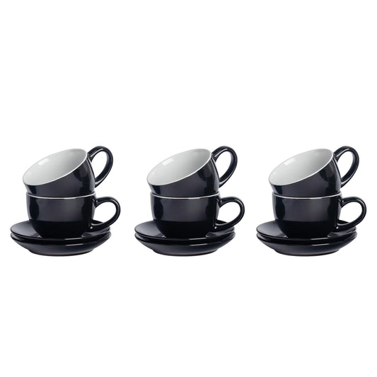 250ml Black Cappuccino Cups & Saucers - Pack of Six