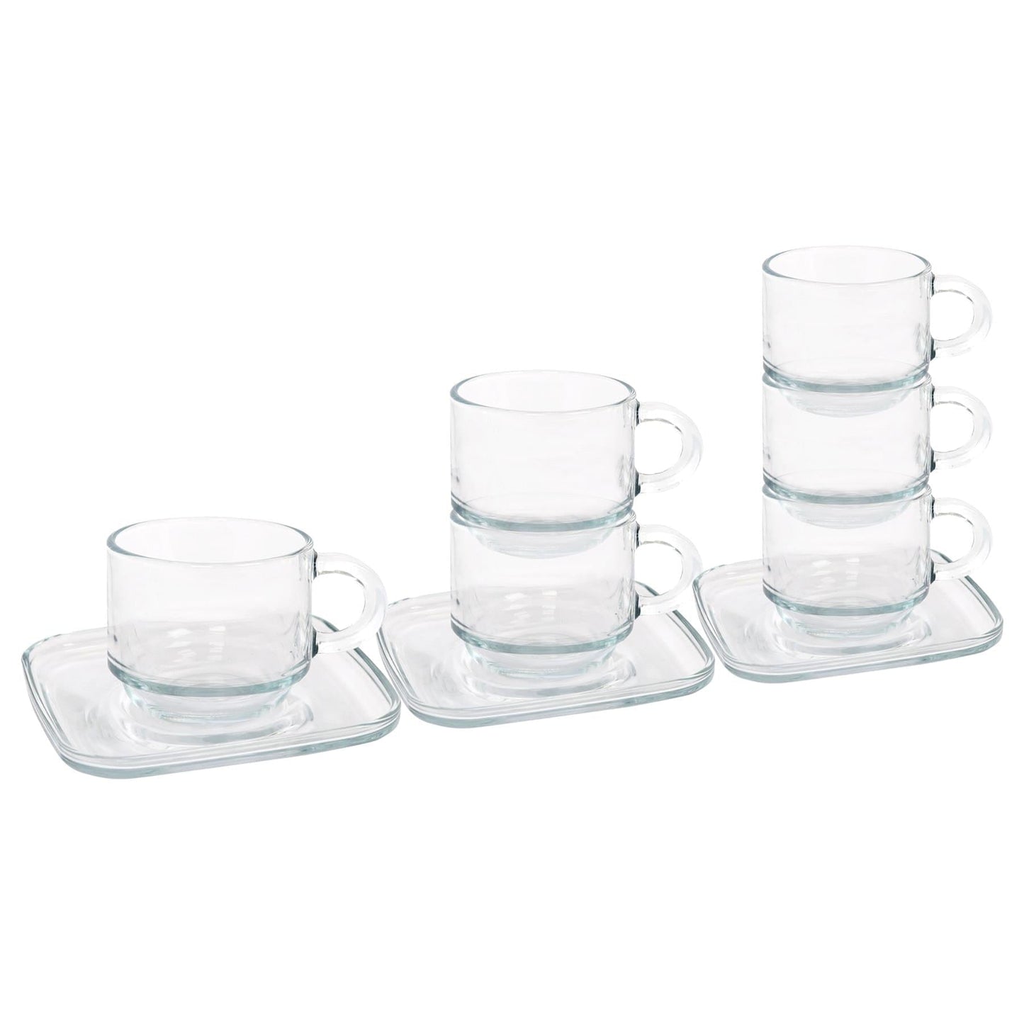 12pc 90ml Cozy Stacking Glass Espresso Cups & Saucers Set