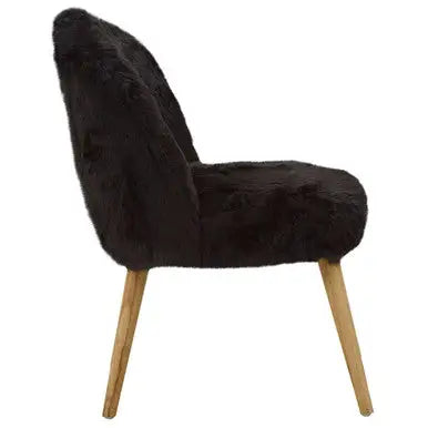 Cabaret Black Faux Fur Chair with Wooden Legs