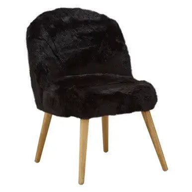 Cabaret Black Faux Fur Chair with Wooden Legs