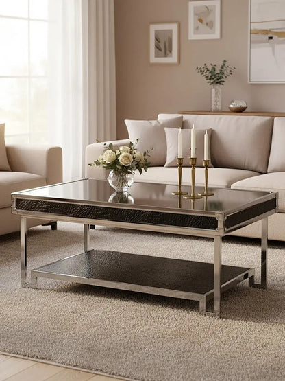 Carla Black Crocodile Leather Effect Mirrored Coffee Table