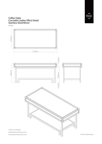 Carla Black Crocodile Leather Effect Mirrored Coffee Table