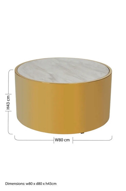 Carlox White Marble Effect and Gold Finish Round Coffee Table