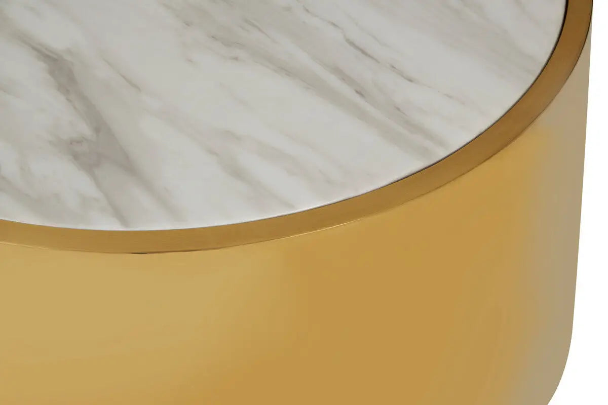 Carlox White Marble Effect and Gold Finish Round Coffee Table
