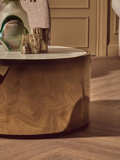 Carlox White Marble Effect and Gold Finish Round Coffee Table