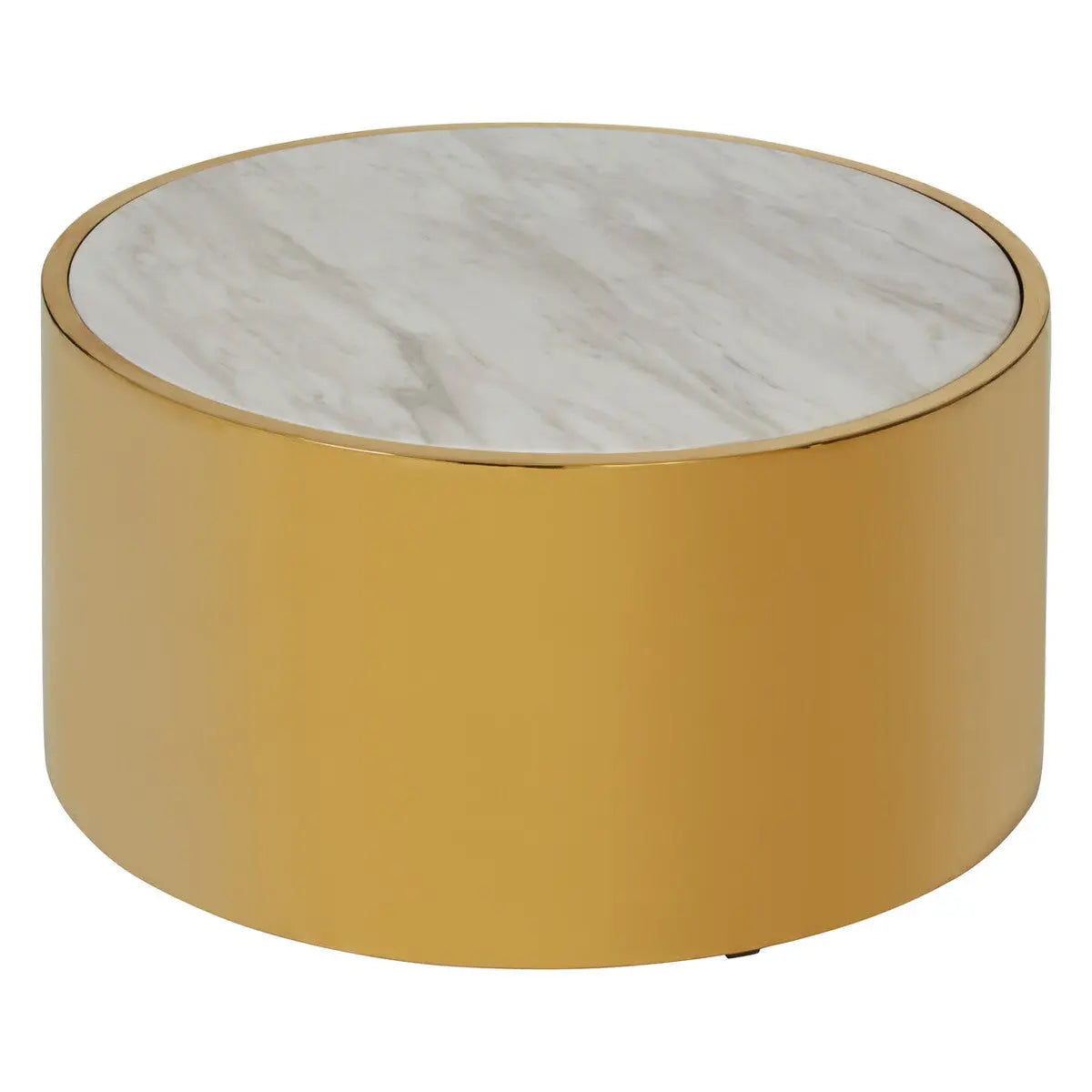 Carlox White Marble Effect and Gold Finish Round Coffee Table