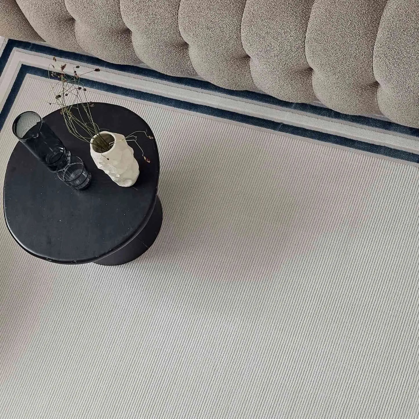 Carmel Cream-Blue Bordered Rug | 6060