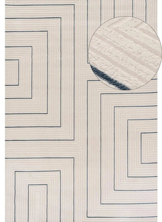 Carmel Cream-Blue Geometric Rug | 6040