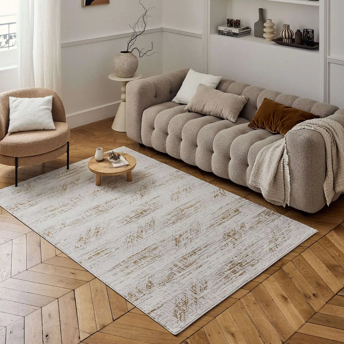 Carmel Cream-Gold Abstract Rug | 6030