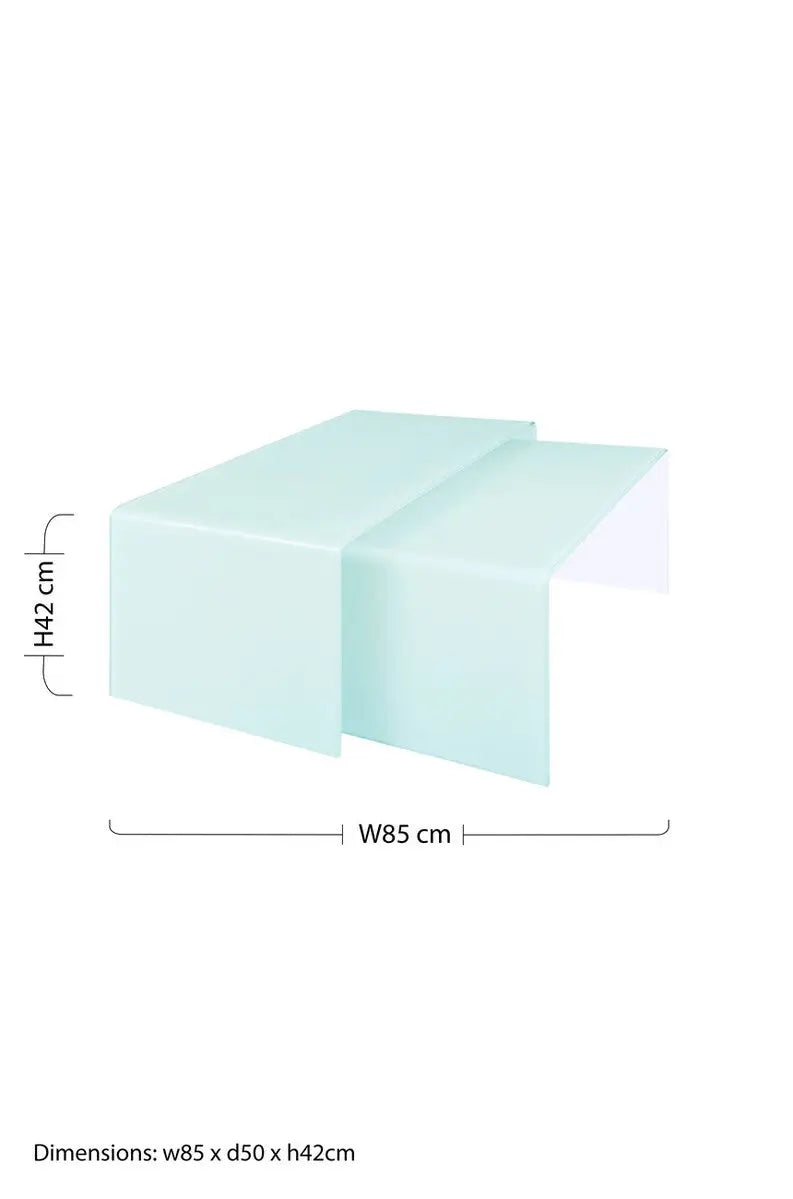 Cascade Aqua Green Curved Glass Set of 2 Nesting Coffee Tables
