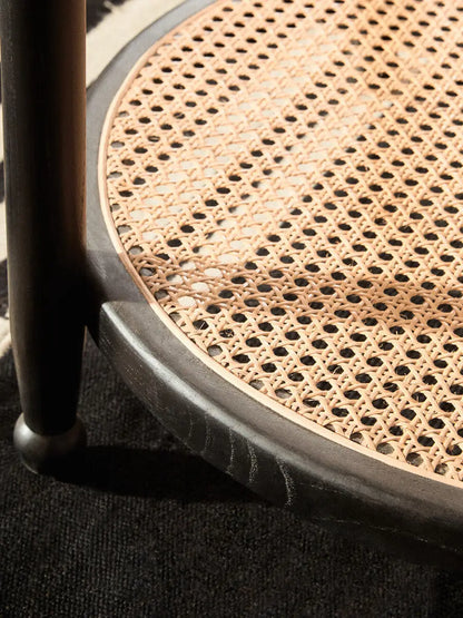 Cebu Black Wood and Natural Rattan Round Coffee Table