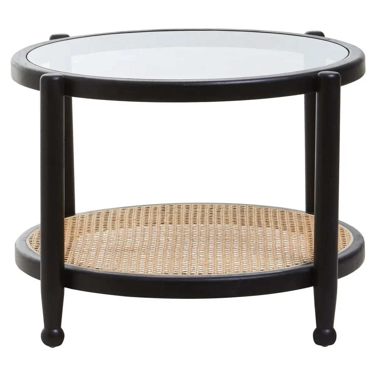 Cebu Black Wood and Natural Rattan Round Coffee Table