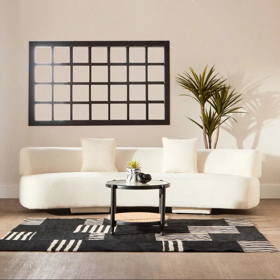 Cebu Black Wood and Natural Rattan Round Coffee Table