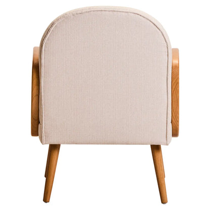 Cebu Ivory Fabric and Cane Chair with Elm Wood Legs