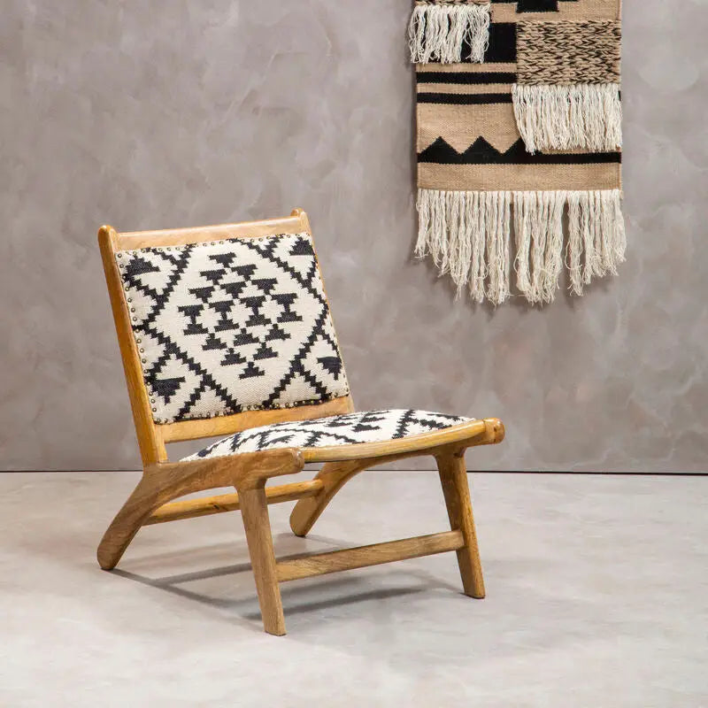 Cefena Black and White Berber Style Lounge Chair