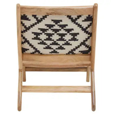 Cefena Black and White Berber Style Lounge Chair with Mango Wood Frame