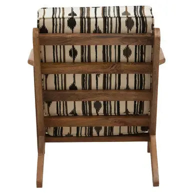 Cefena Black and White Cotton Armchair with Angular Mango Wood Frame