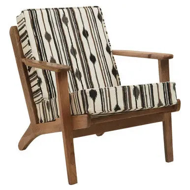 Cefena Black and White Cotton Armchair with Angular Mango Wood Frame