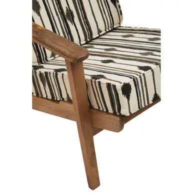 Cefena Black and White Cotton Armchair with Angular Mango Wood Frame