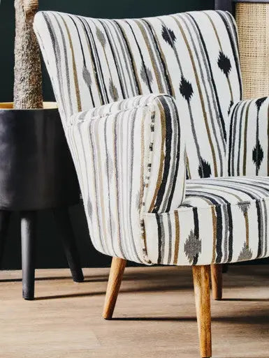 Cefena Black and White Fabric Chair with Flared Arms