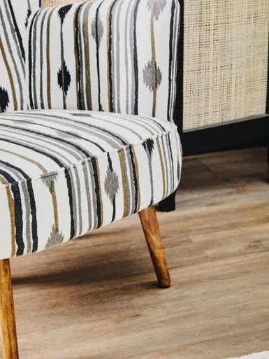 Cefena Black and White Fabric Chair with Flared Arms