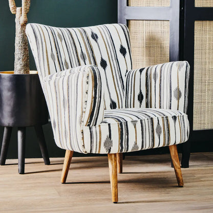 Cefena Black and White Fabric Chair with Flared Arms
