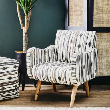 Cefena Black and White Ikat Design Accent Chair