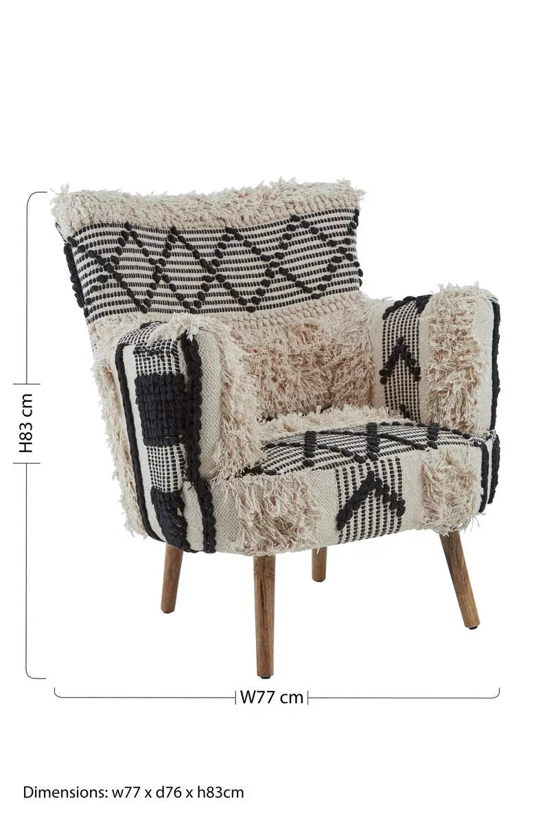Cefena Black and White Shaggy Berber Style Armchair
