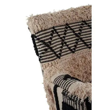 Cefena Black and White Shaggy Fabric Armchair with Mango Wood Legs