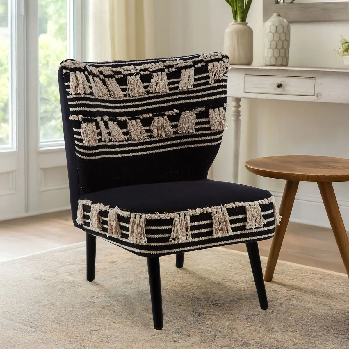Cefena Black and White Textured Moroccan Design Chair