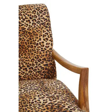 Cefena Leopard Print Fabric Chair with Mango Wood Frame