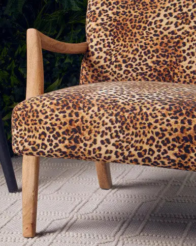 Cefena Leopard Print Fabric Chair with Mango Wood Frame
