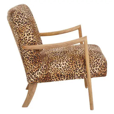 Cefena Leopard Print Fabric Chair with Mango Wood Frame