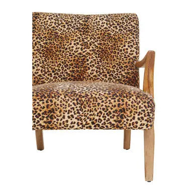 Cefena Leopard Print Fabric Chair with Mango Wood Frame