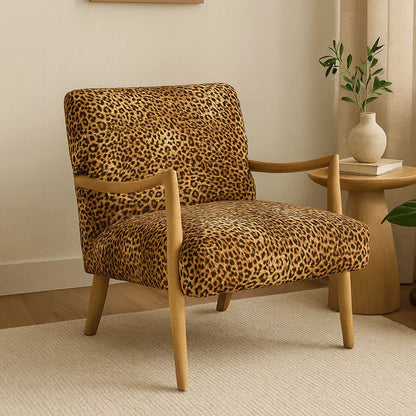 Cefena Leopard Print Fabric Chair with Mango Wood Frame