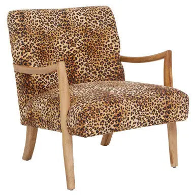 Cefena Leopard Print Fabric Chair with Mango Wood Frame
