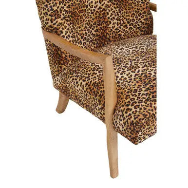Cefena Leopard Print Fabric Chair with Mango Wood Frame