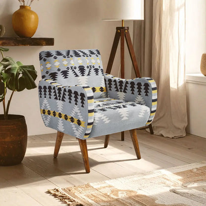 Cefena Multi Coloured Fabric Kilim Style Armchair with Rounded Armrests